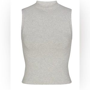 Skims Cotton Jersey Mock Neck Tank XL in Light Heather Grey